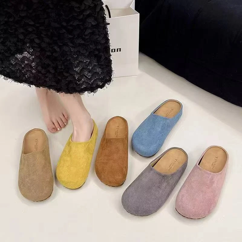 博肯包头懒人鞋半拖复古夏季软底网红磨砂内增高包头拖百搭舒适