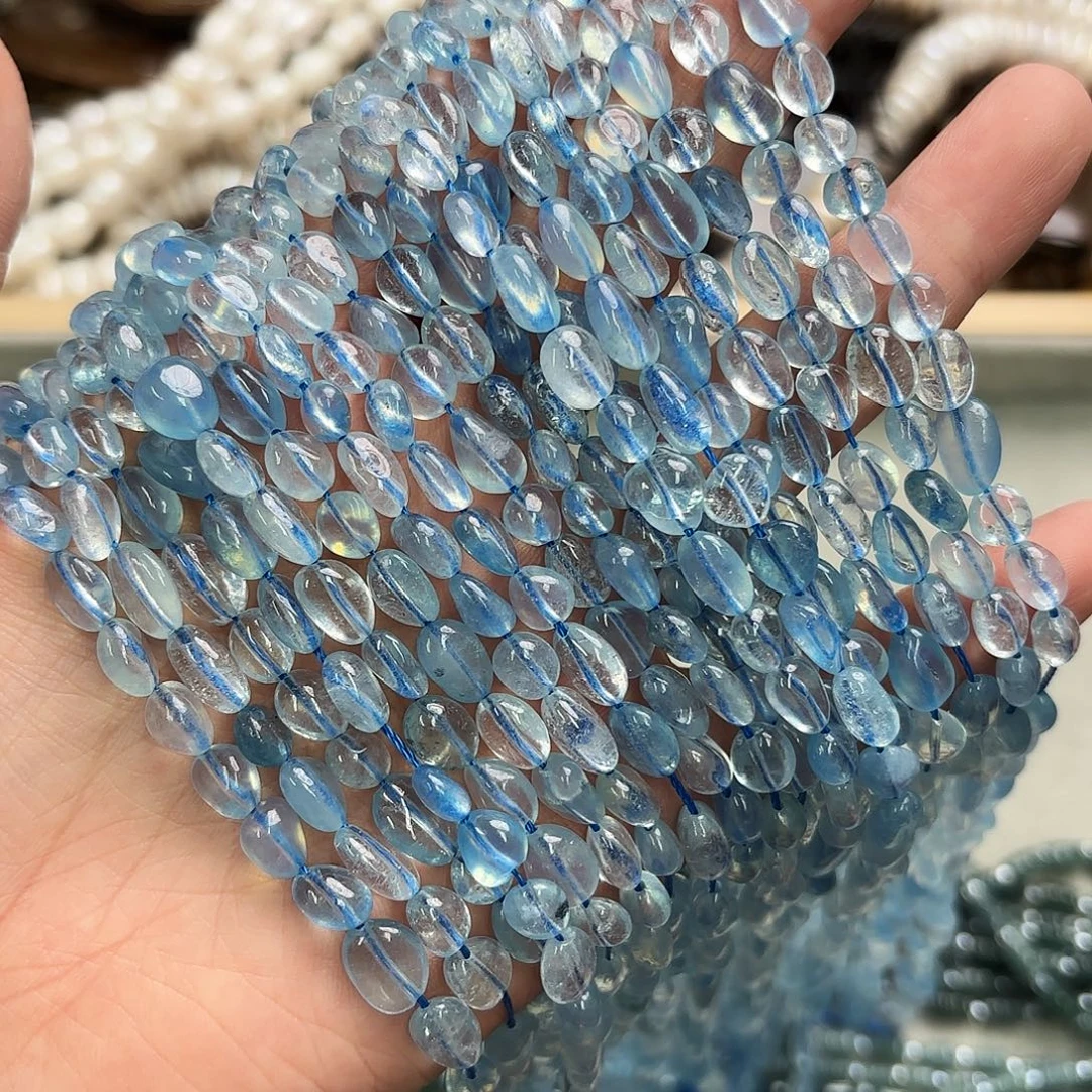 玛瑙/玉髓未镶嵌珠宝半成品6×8海蓝宝随行一条