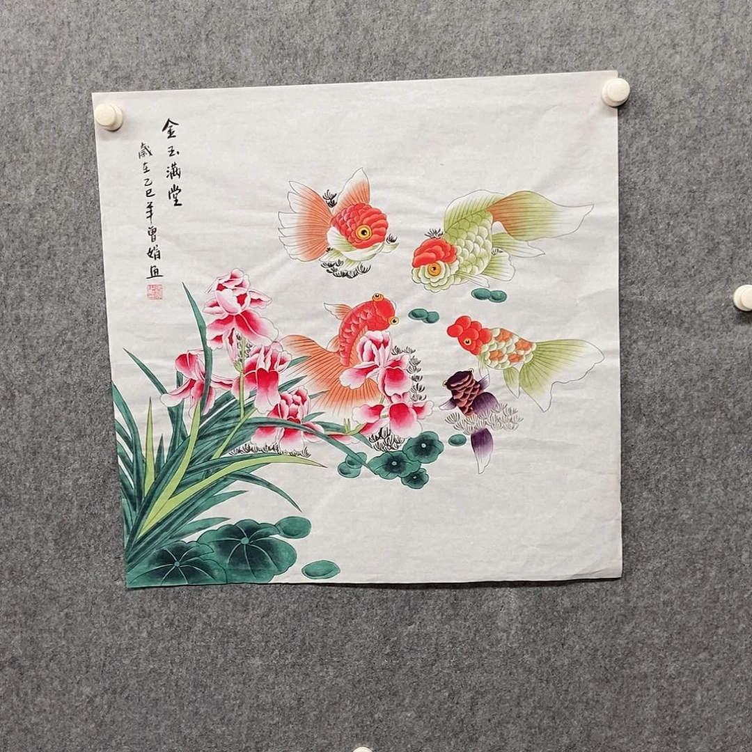 国画四尺斗方工笔花鸟一副