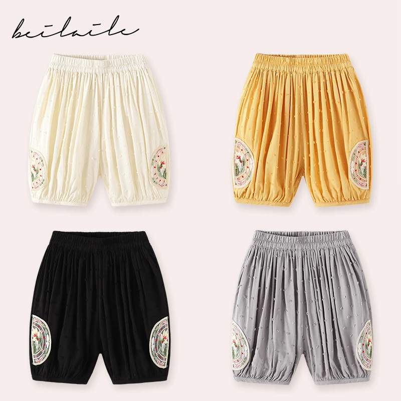 【国风绣花七分裤】新生儿婴儿裤子男童女童宝宝复古休闲裤儿童