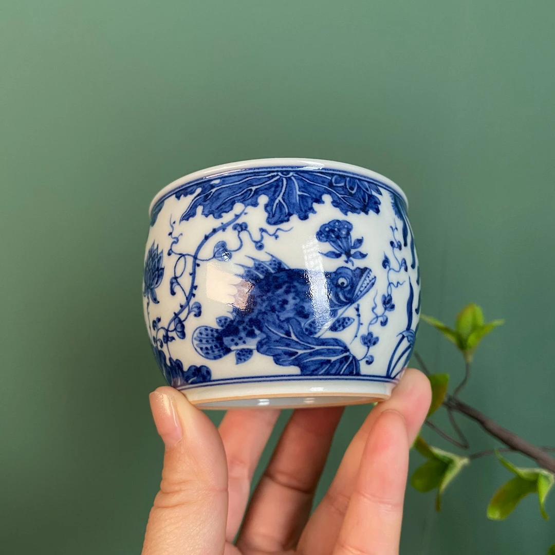 【望月御品】精工鱼藻罗汉主人缸杯  手工手绘 景德镇茶具  120cc