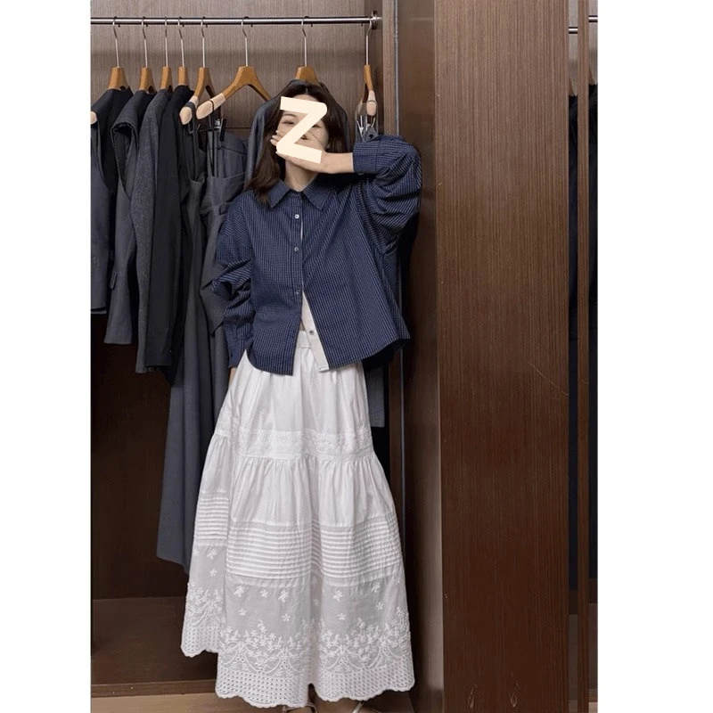 法式显瘦宽松半身裙复古春季包臀蕾丝a字中长裙女高级感高腰伞裙