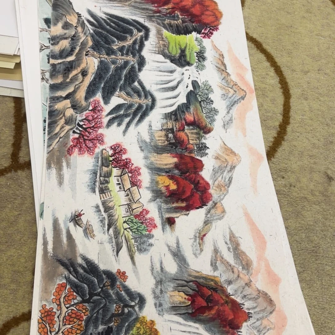 国画山水卡纸作品童