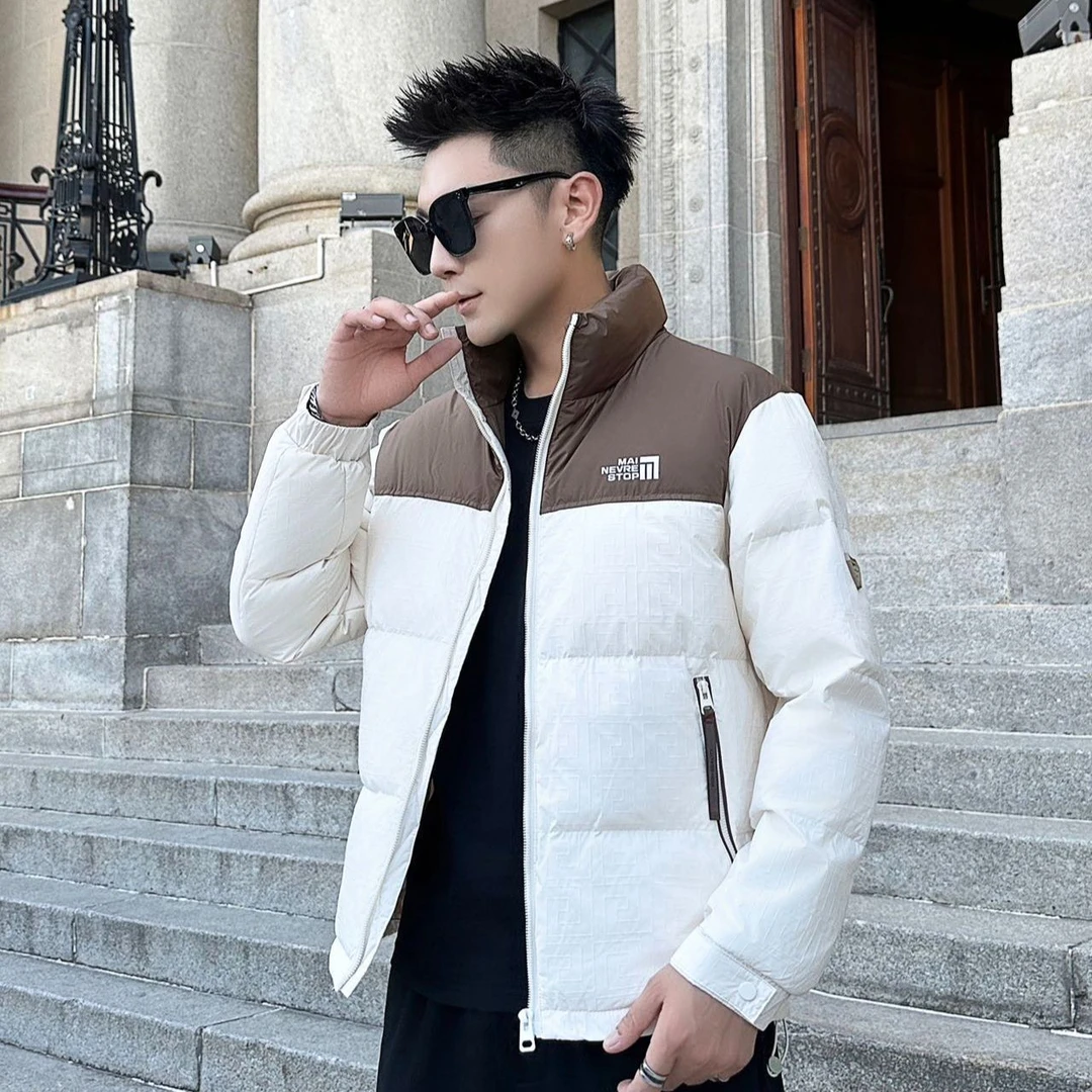 鸭鸭大师休闲外套男士新款短款羽绒服时尚加厚立领反季冬装保暖显