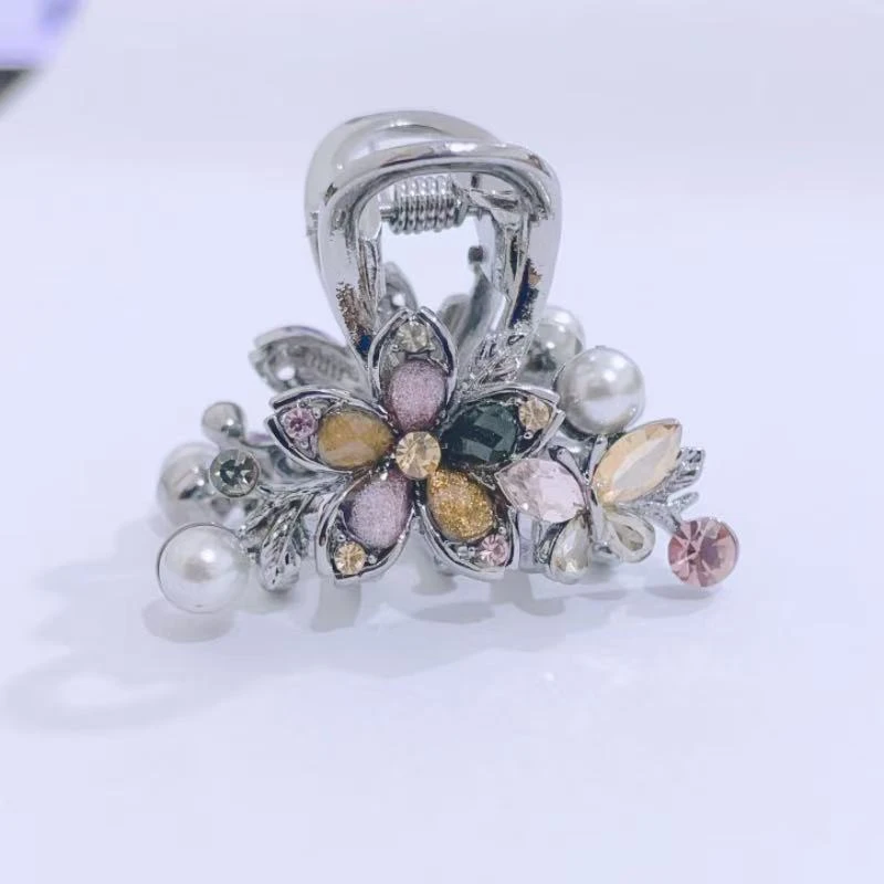 泛思奥钻五彩花朵发夹女高级感抓夹小号精致鲨鱼夹后脑勺半扎发卡