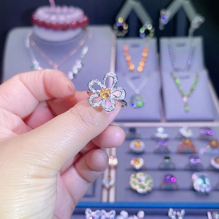 石榴石（芬达石）戒指银S925镶嵌往**零