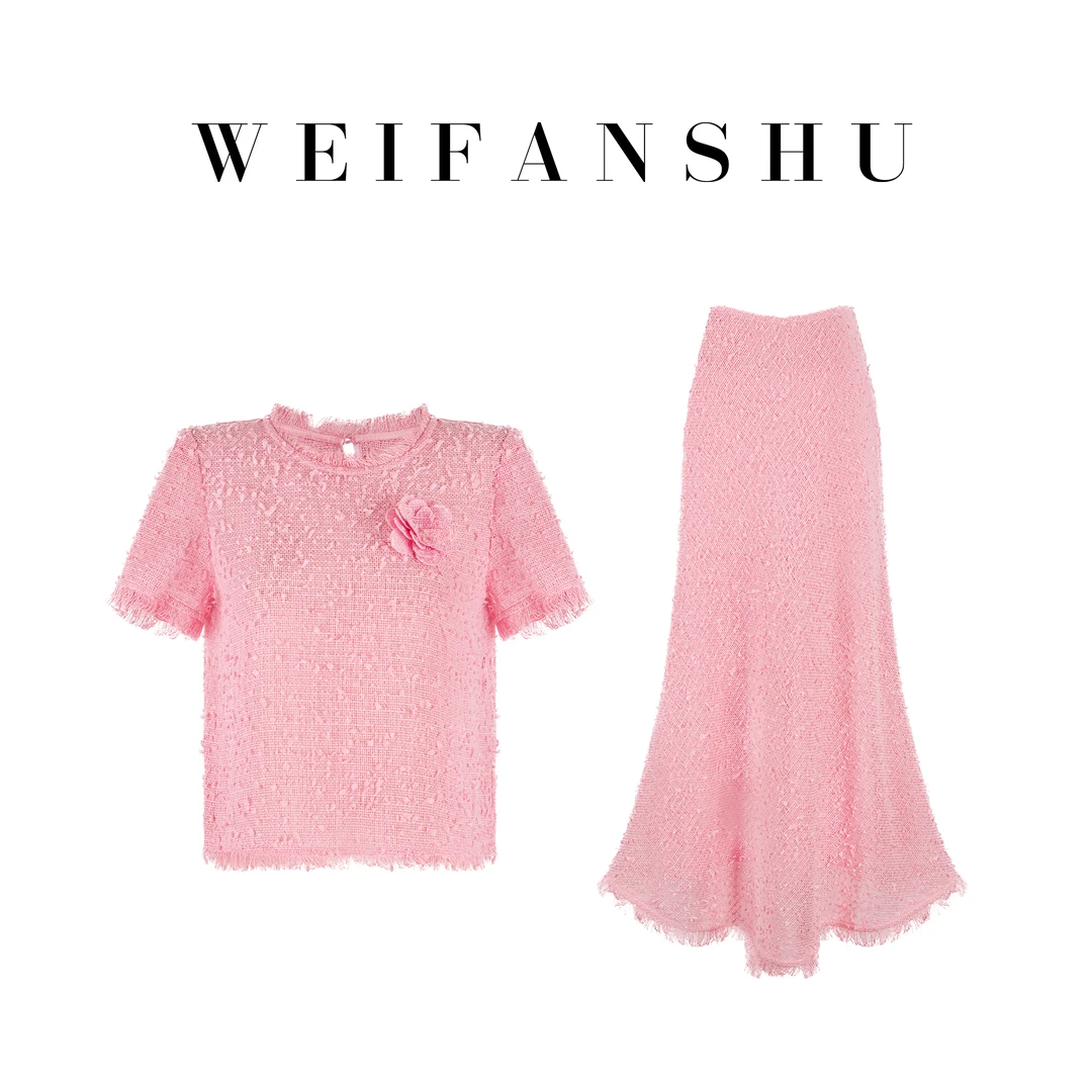 WEIFANSHU/魏凡舒【贵妇肖像】春夏新款木耳边甜美百搭短款T恤上衣