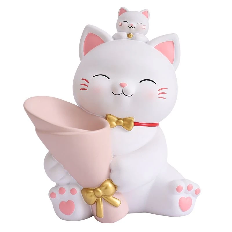 新款捧花招财猫客厅玄关摆件家居装饰品假花桌面开业生日搬家礼物