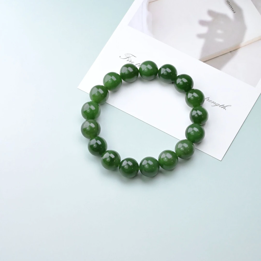 【拾翠】碧玉12mm和田玉素圈手串-G006【多样性发一】