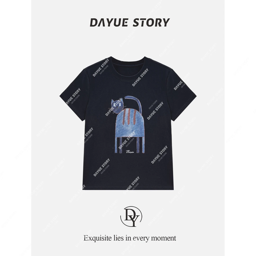 DAYUE【漫画猫】一眼爱~敲治愈立体印花猫咪！夏季显瘦印花短袖T恤