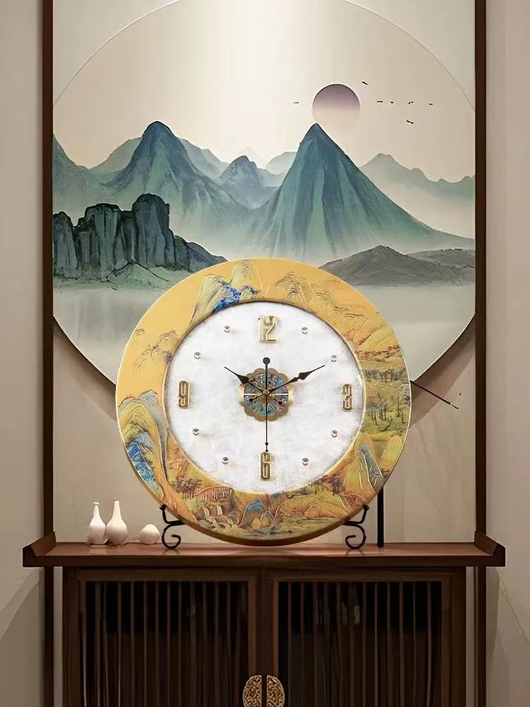 圆形轻奢钟表客厅静音挂钟黄铜现代简约大气时钟挂墙餐厅网红挂表