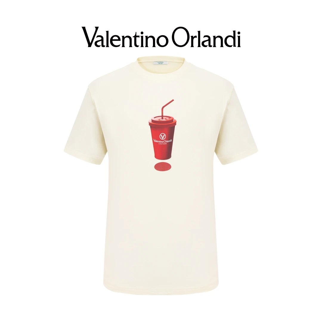 Valentino orlandi男士夏季时尚百搭新款胸口水杯印花圆领短袖T恤