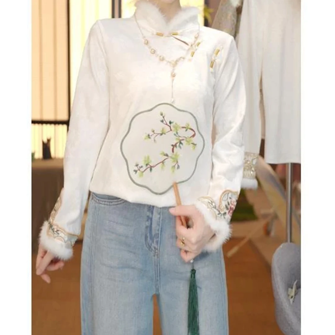 秋冬季新款新中式提花精致百搭上衣拼接FB25102017