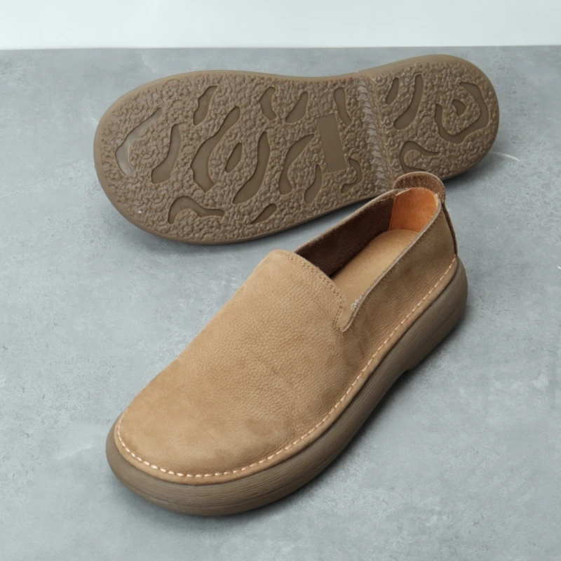 2025夏季新款宽头一脚蹬皮鞋男头层牛皮复古透气软皮软底休闲薄款