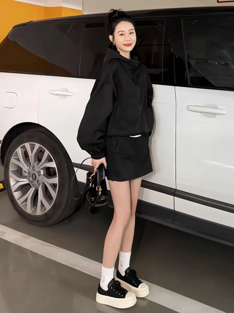 韩版夏季工装风防晒套装女纯色百搭冲锋衣大码运动裙休闲两件套装