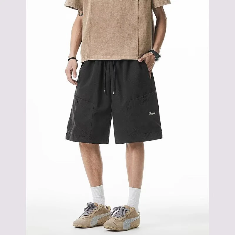 复古大口袋工装短裤男25夏季新款高街宽松美式字母刺绣五分休闲裤