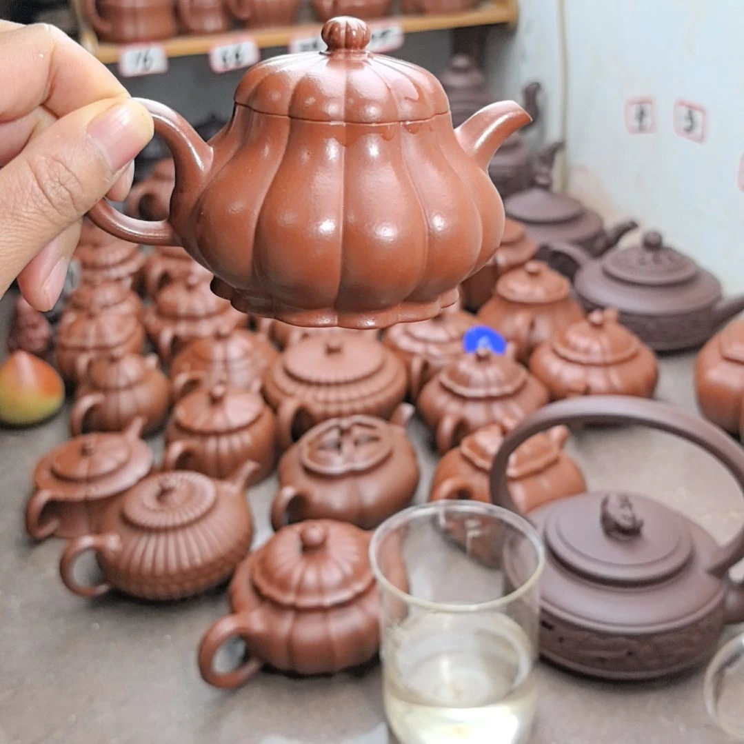 果***果紫砂茶壶朱泥筋纹菊掰160cc