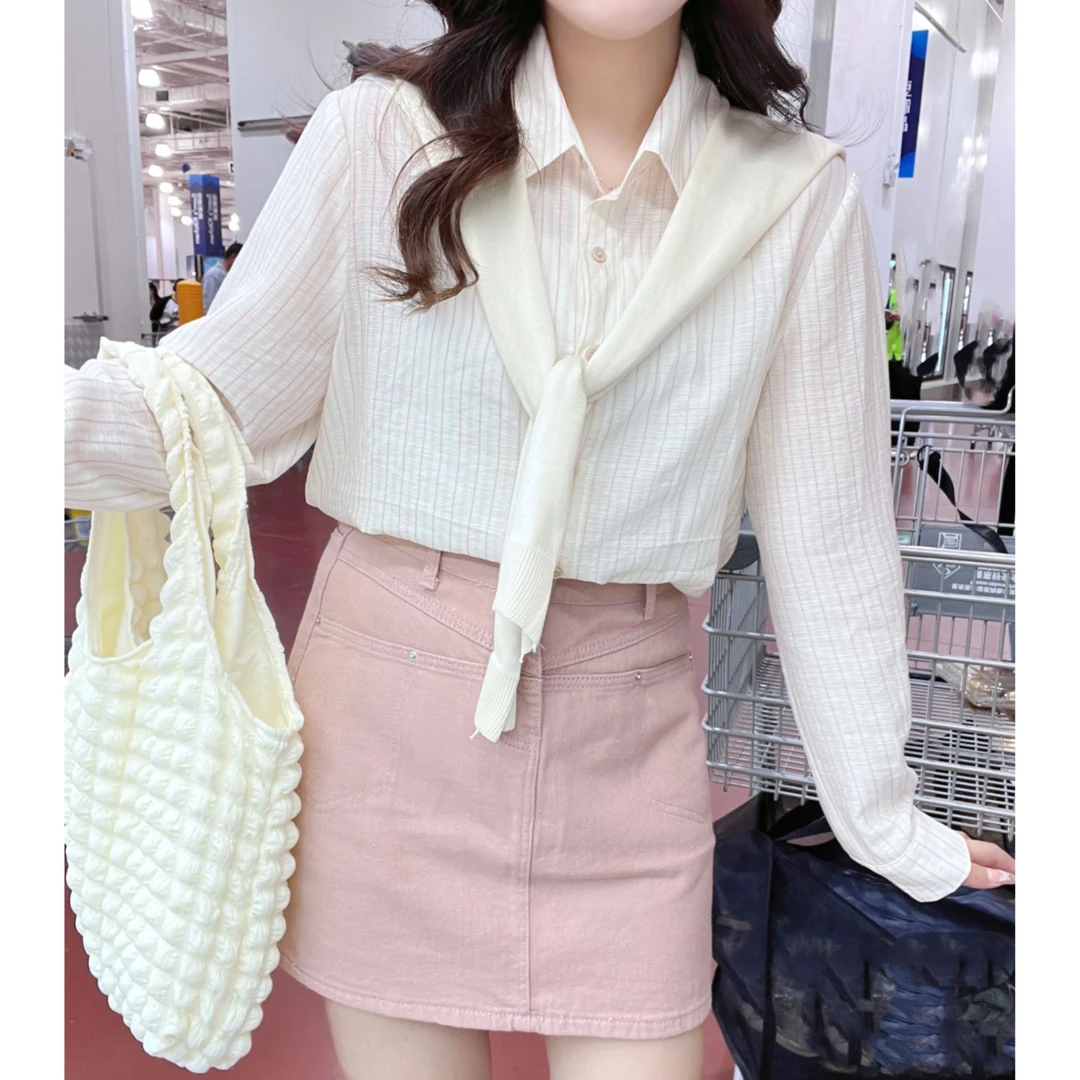 【青苍】甜美长袖衬衫披肩上衣