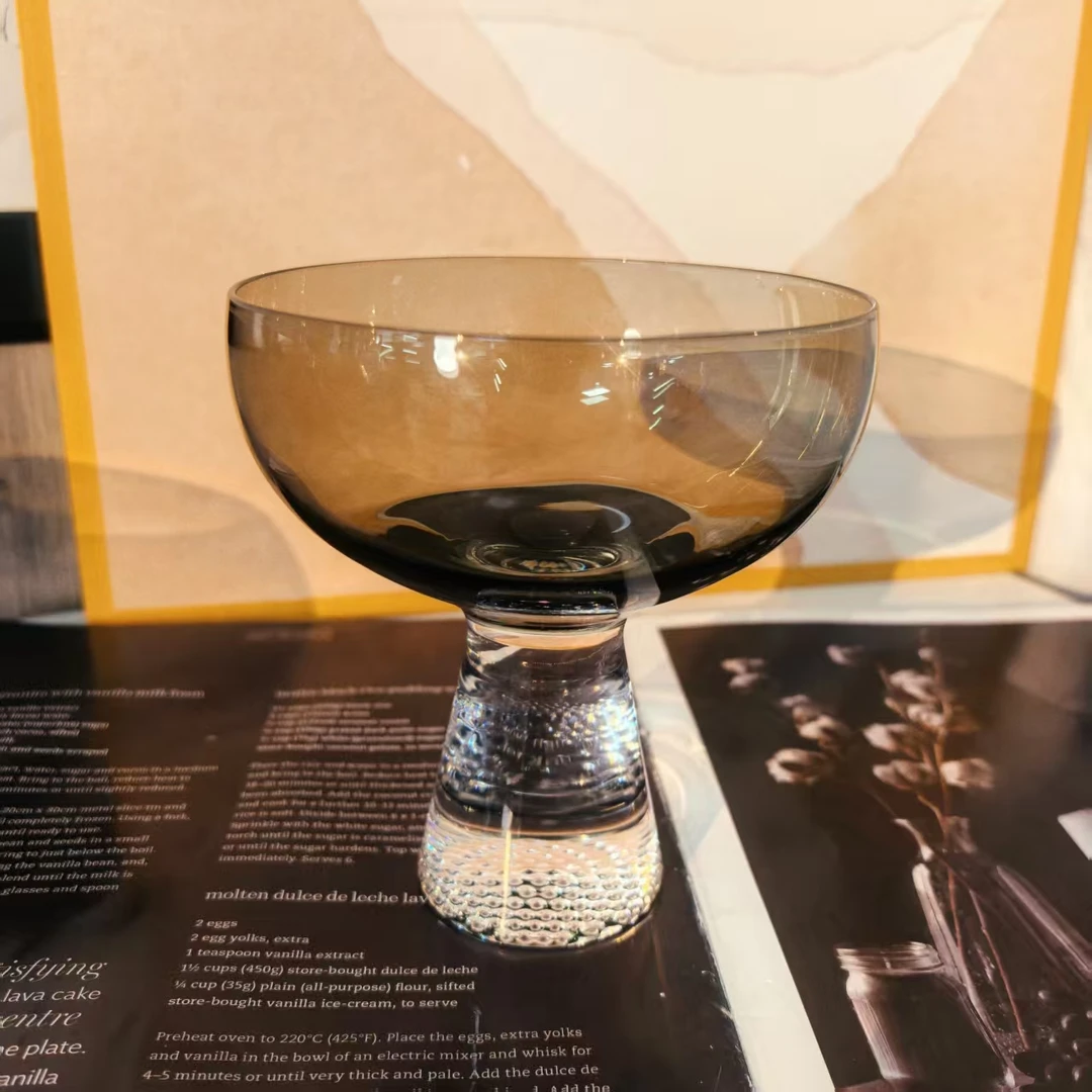 惊喜家日式烟灰色原色水晶玻璃甜品碗鸡尾酒杯冰淇淋碗个性简约
