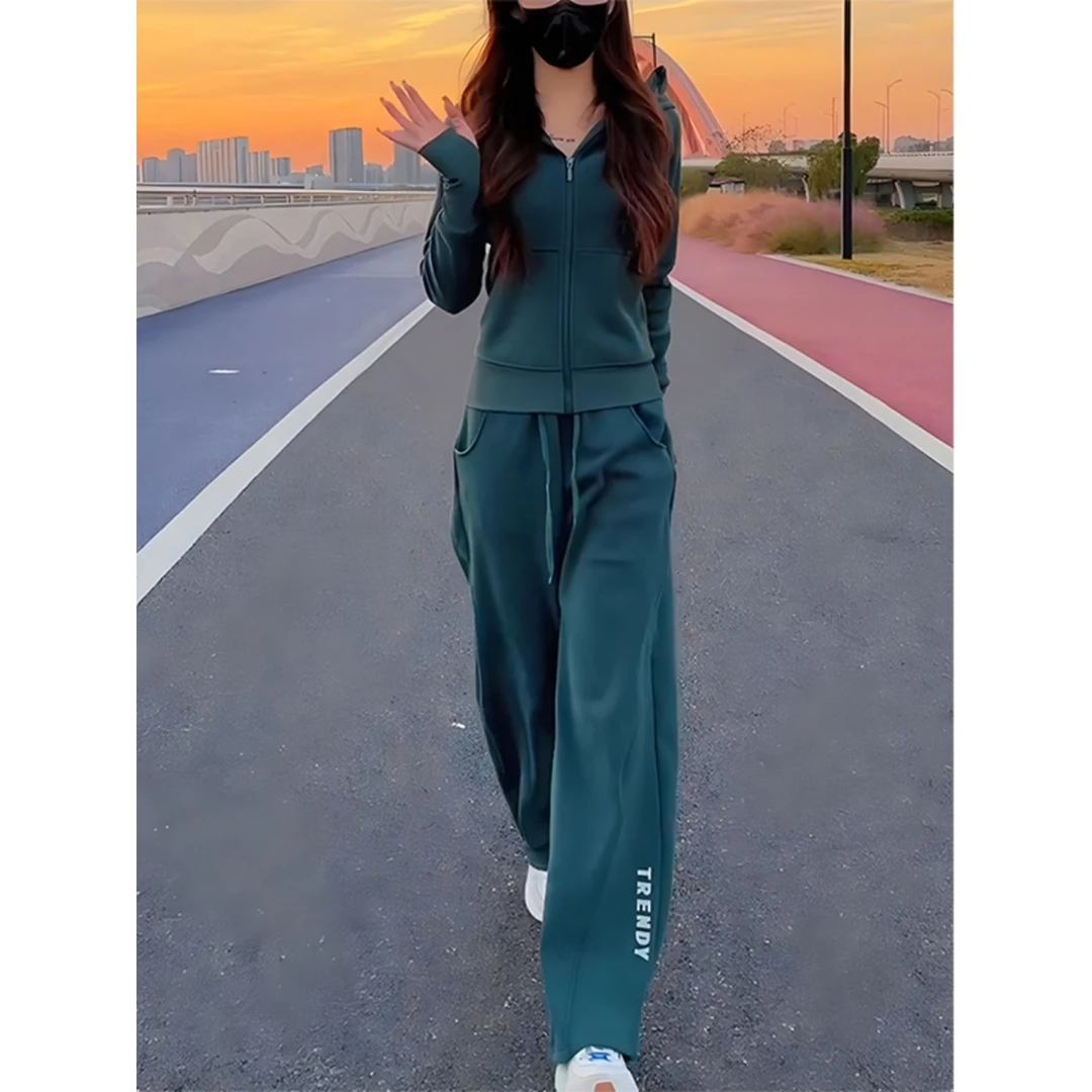 欧洲站洋气宽松显瘦休闲运动套装新款时尚高级感卫衣阔腿裤两件套