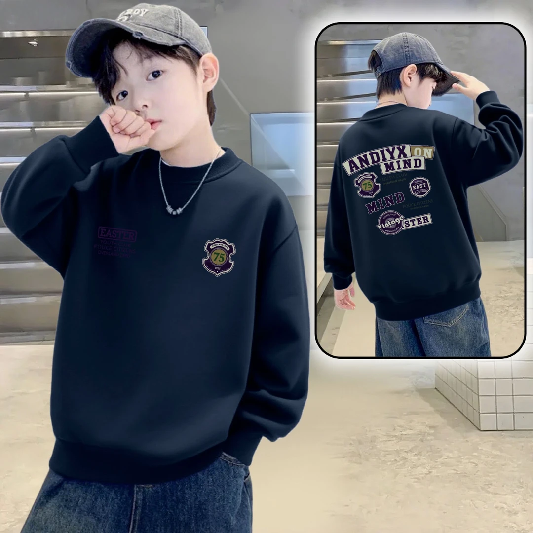 中大童秋冬圆领卫衣儿童洋气百搭男孩长袖男童红色上衣加绒加厚潮