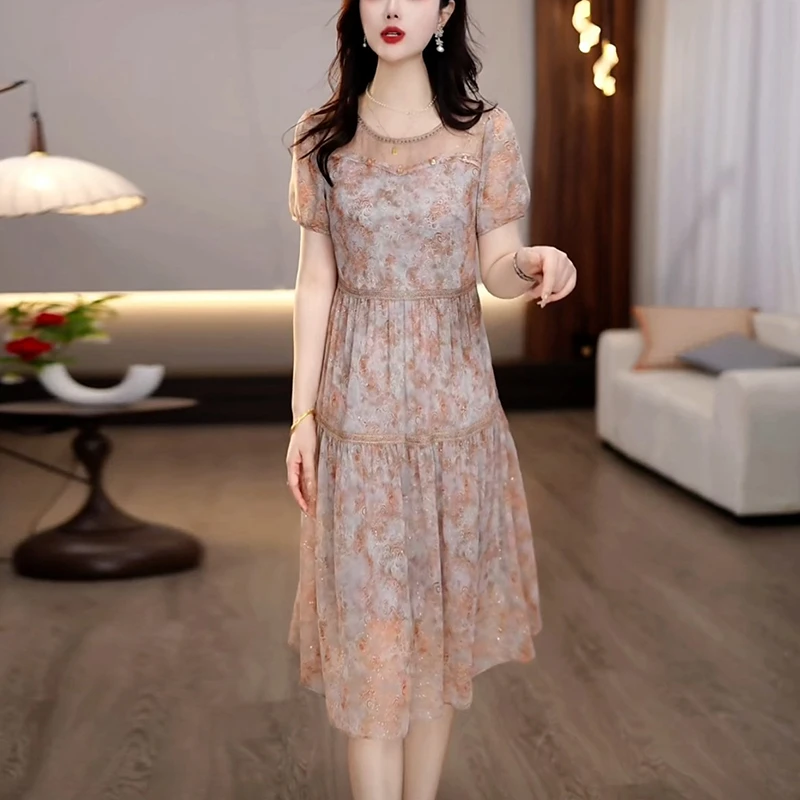 轻奢气质优雅高贵夏季法式裙子女装新款爆款洋气中长款显瘦连衣裙
