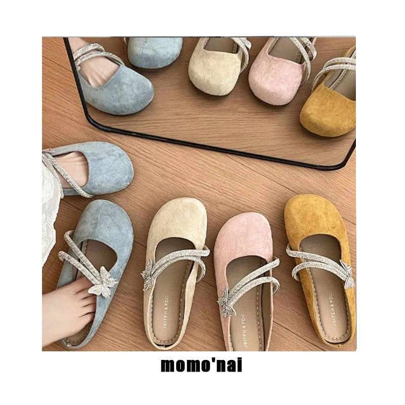 momo'nai水钻蝴蝶结包头半拖鞋女2025春季新款配裙子一字带凉拖鞋