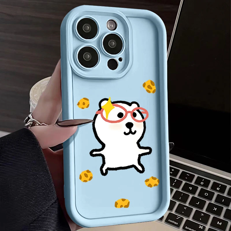 可爱眼镜自嘲熊适用iphone16苹果手机壳15promax金刚砂14软131211
