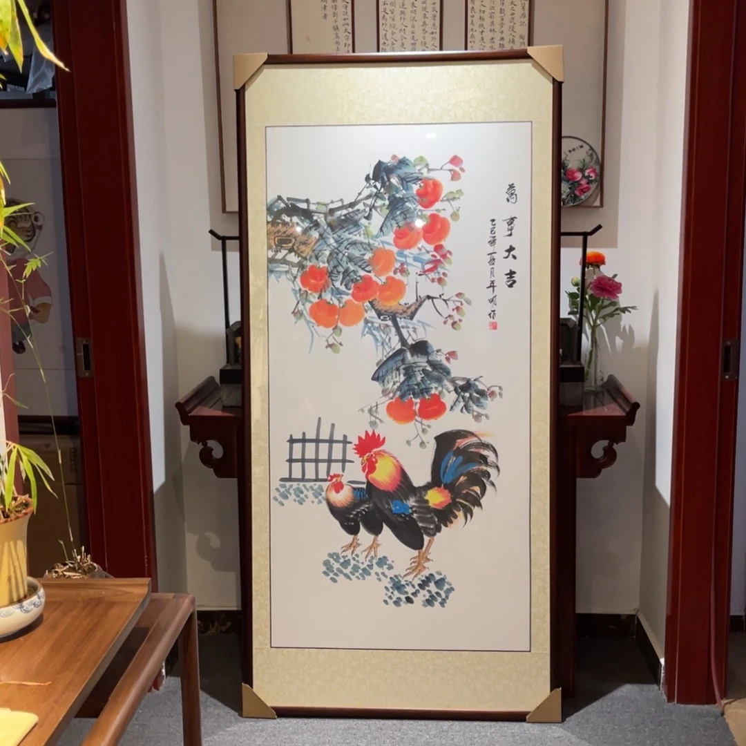国画万事大吉四尺成品画框一幅