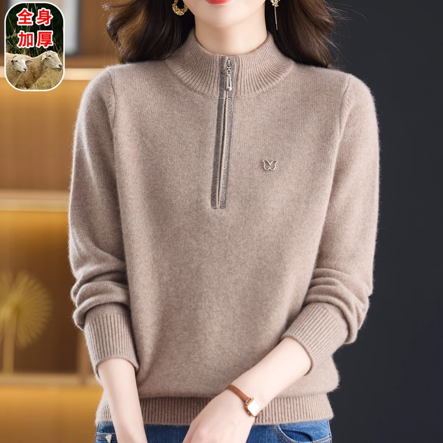中老年女装加厚羊毛衫2025秋冬新款妈妈半高领毛衣宽松打底衫上衣