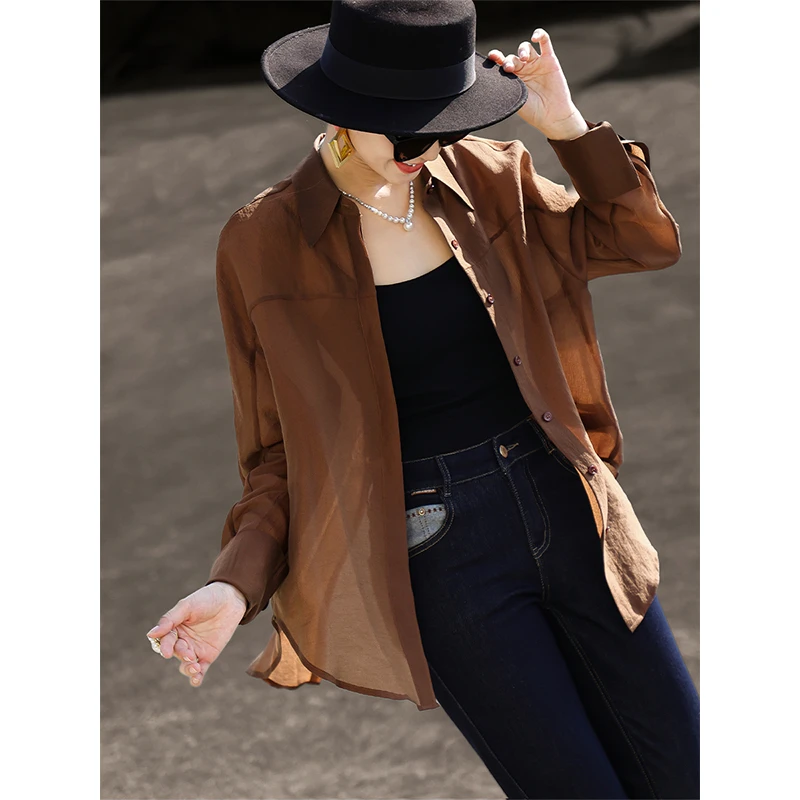 MEXCOCO/兰瑟儿春季新款气质简约百搭长袖休闲薄款衬衫M5CD0230