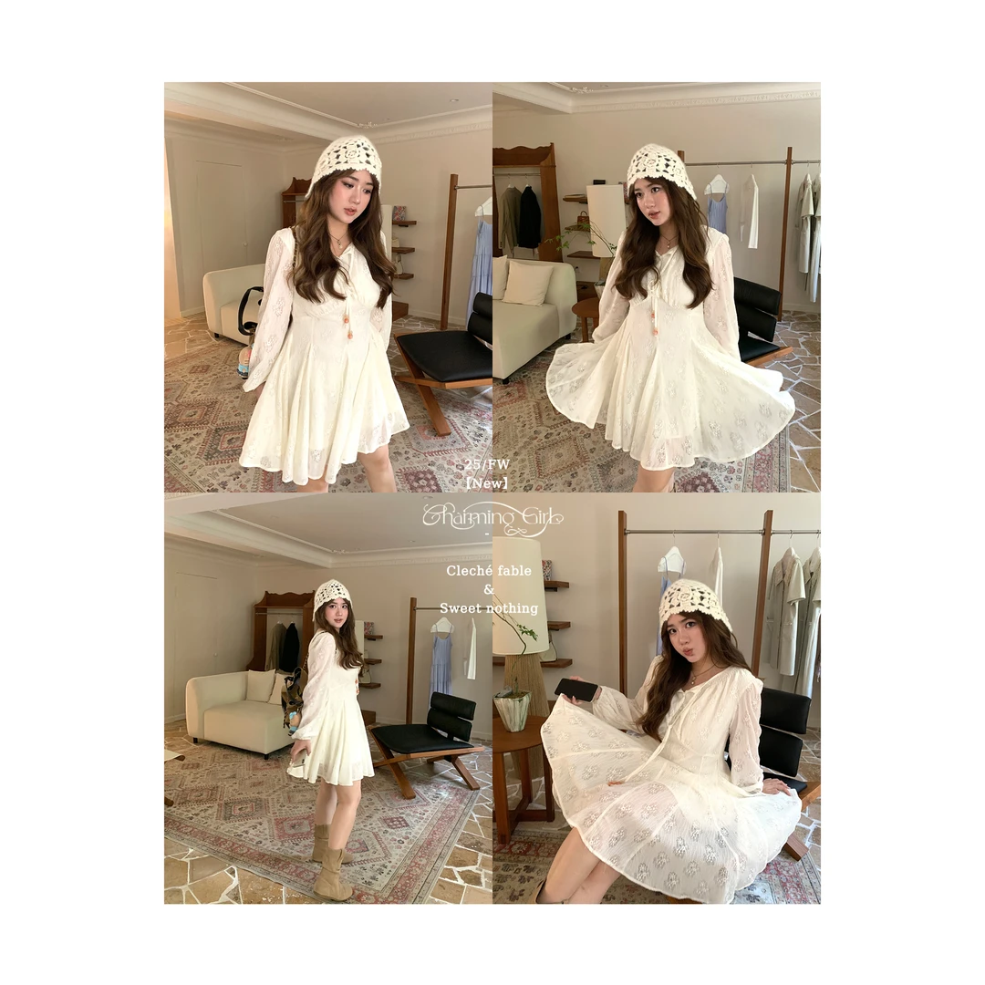 脚趾筋微胖MM大码首尔假期 梦幻蕾丝插片连衣裙