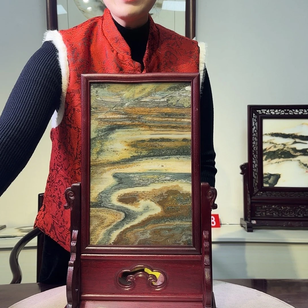 林***风石材天然大理石画屏风28×44