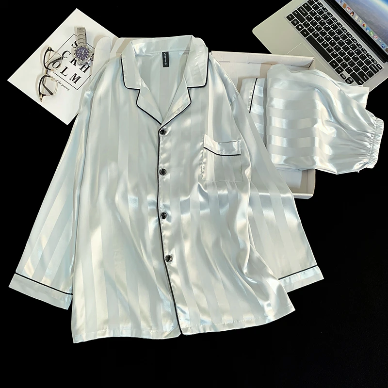 男士睡衣高级感长袖2025秋冬季冰丝可外穿男士大码时尚家居服套装