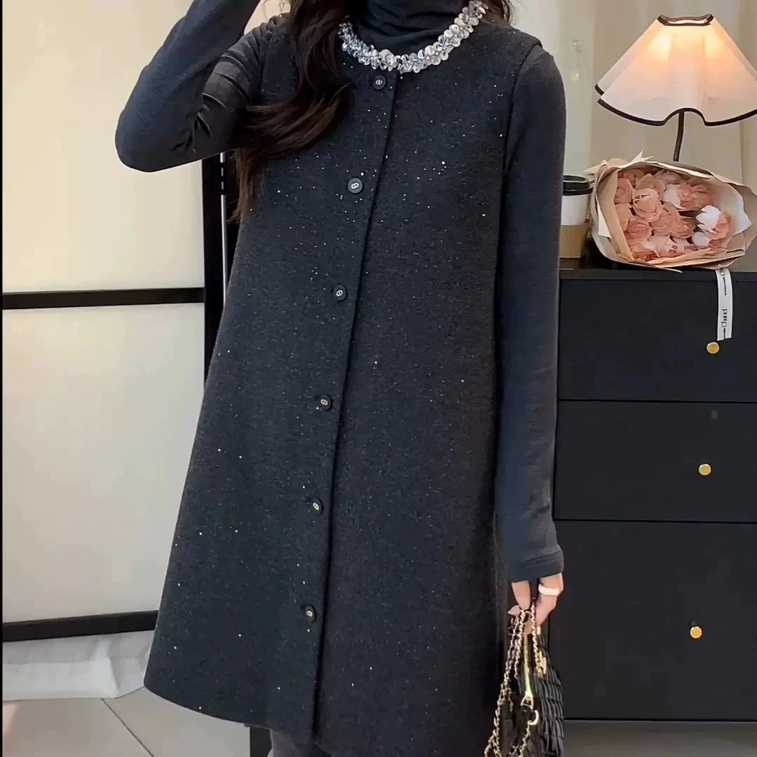 【蜜爷家】小香风珠片领边单排扣粗花呢两件套连衣裙