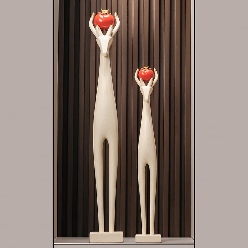 现代简约玄关壁龛造景鹿摆件一对工艺品客厅家居装饰乔迁