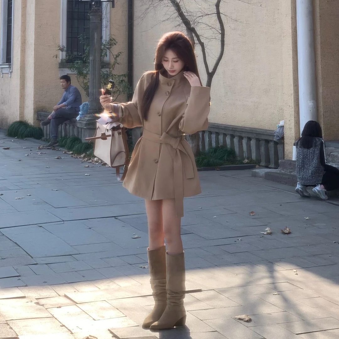 短款小个子立领风衣2025秋季新款卡其色韩系休闲垂感宽松外套F92