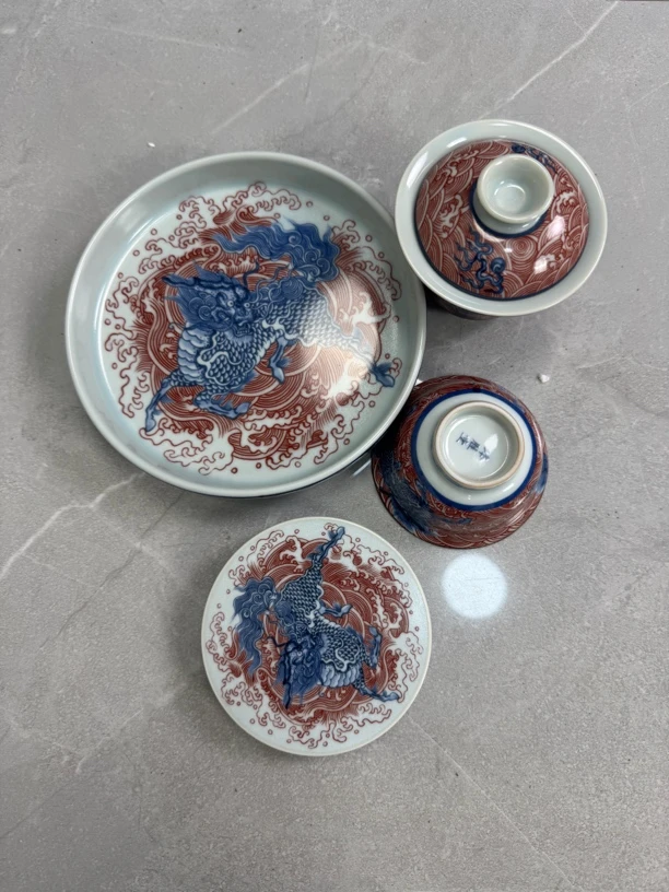 景德镇麒麟踏浪四件套