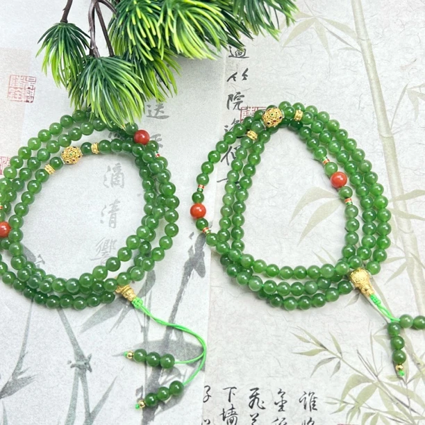 CY15和田玉碧玉项链4mm+多样性发其一