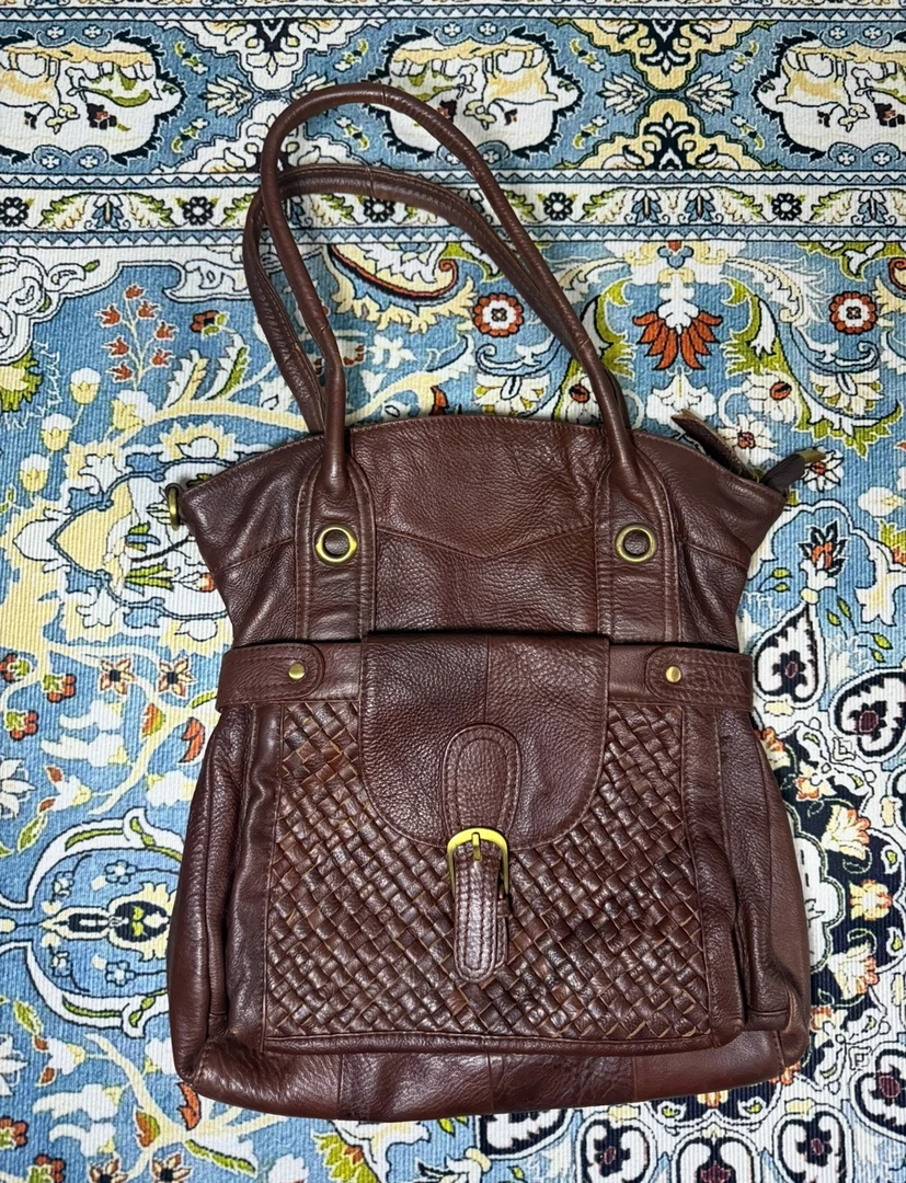 可折叠肩包做旧托特包单肩包拉链双根复古公文包