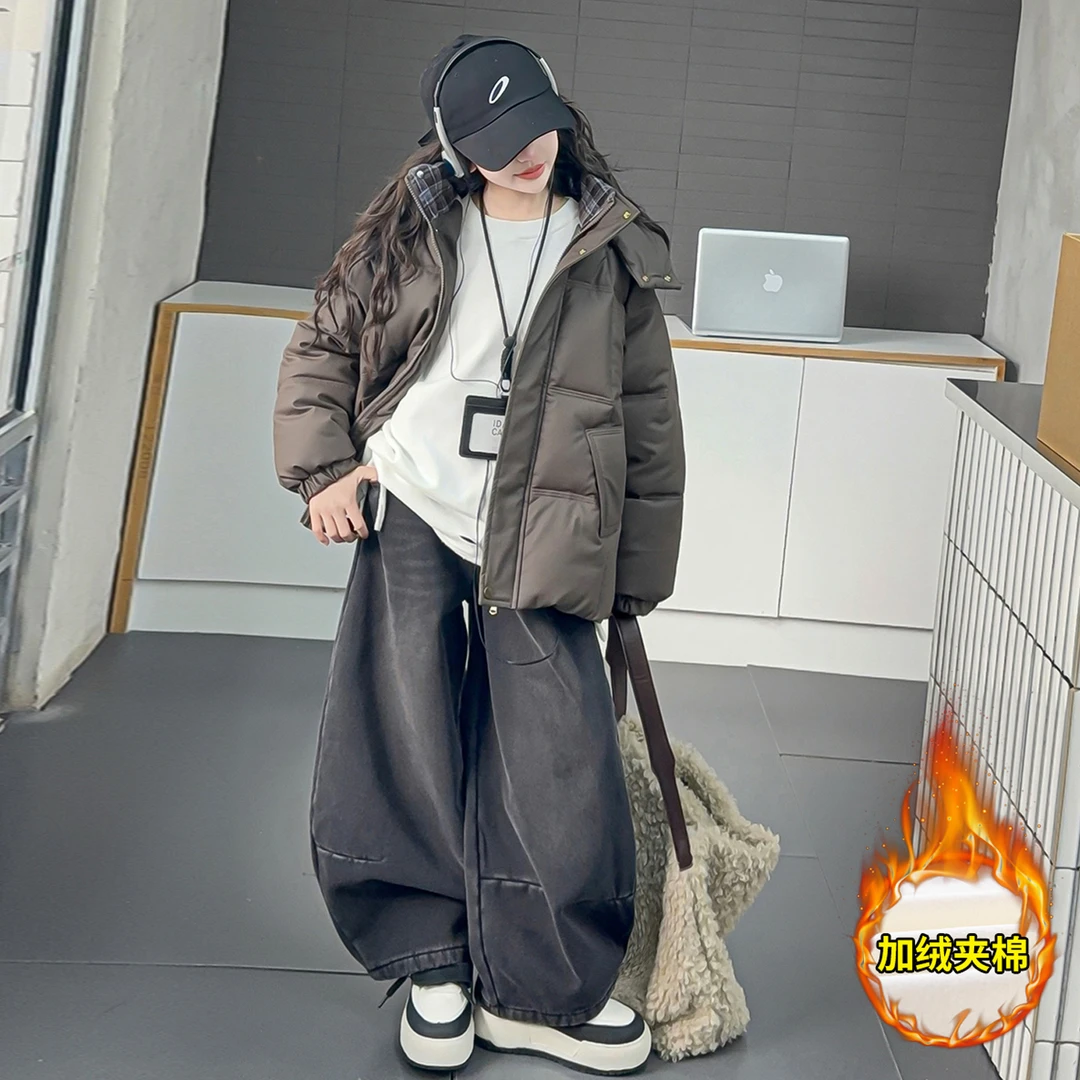 女童外套秋冬装2025新款洋气儿童夹棉加厚中大童韩版冬季棉衣棉袄