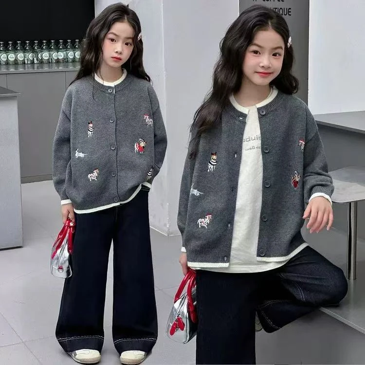 okay - 5223  高货假两件刺绣毛衣开衫