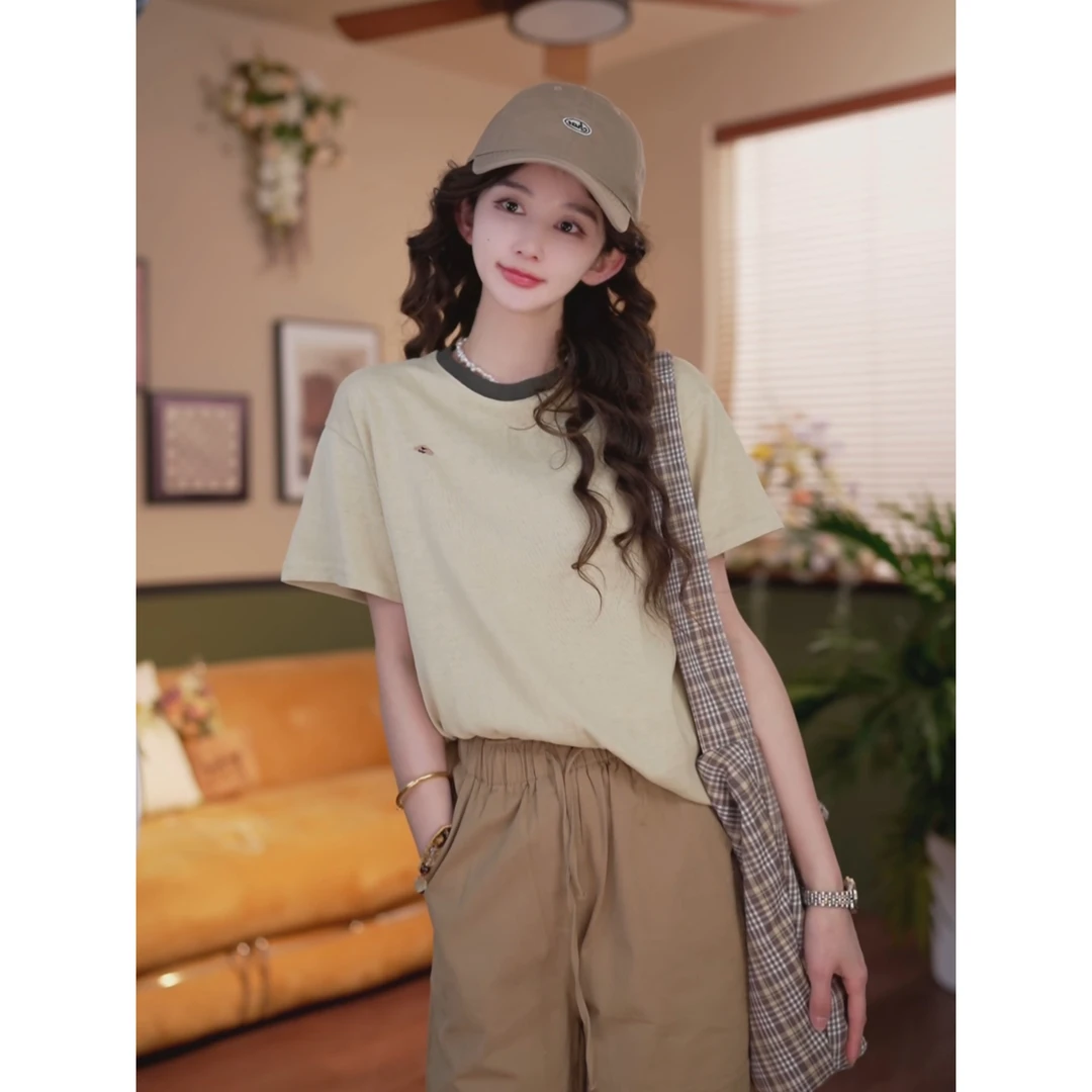 余紫绮【夏天的风】欧若风 时尚百搭新款T恤女宽松显瘦上衣Z325228