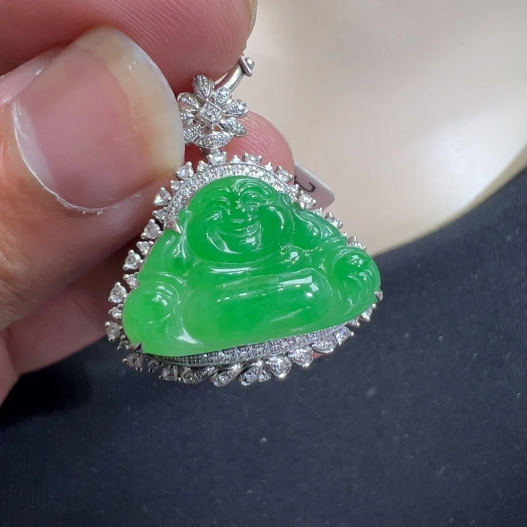 翡翠18K金镶嵌吊坠(不含链)