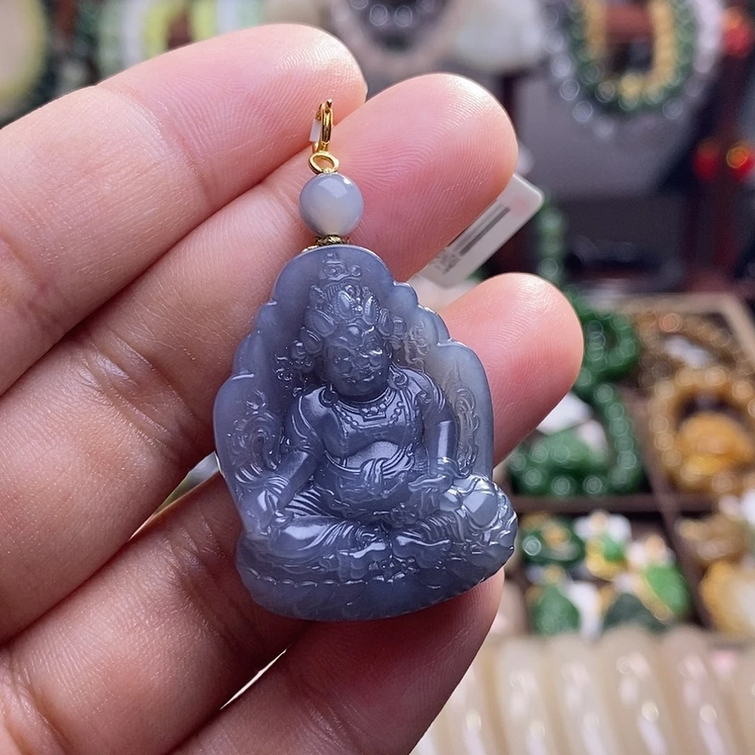 和田玉精品老矿料烟紫金镶黄财神吊坠未镶嵌