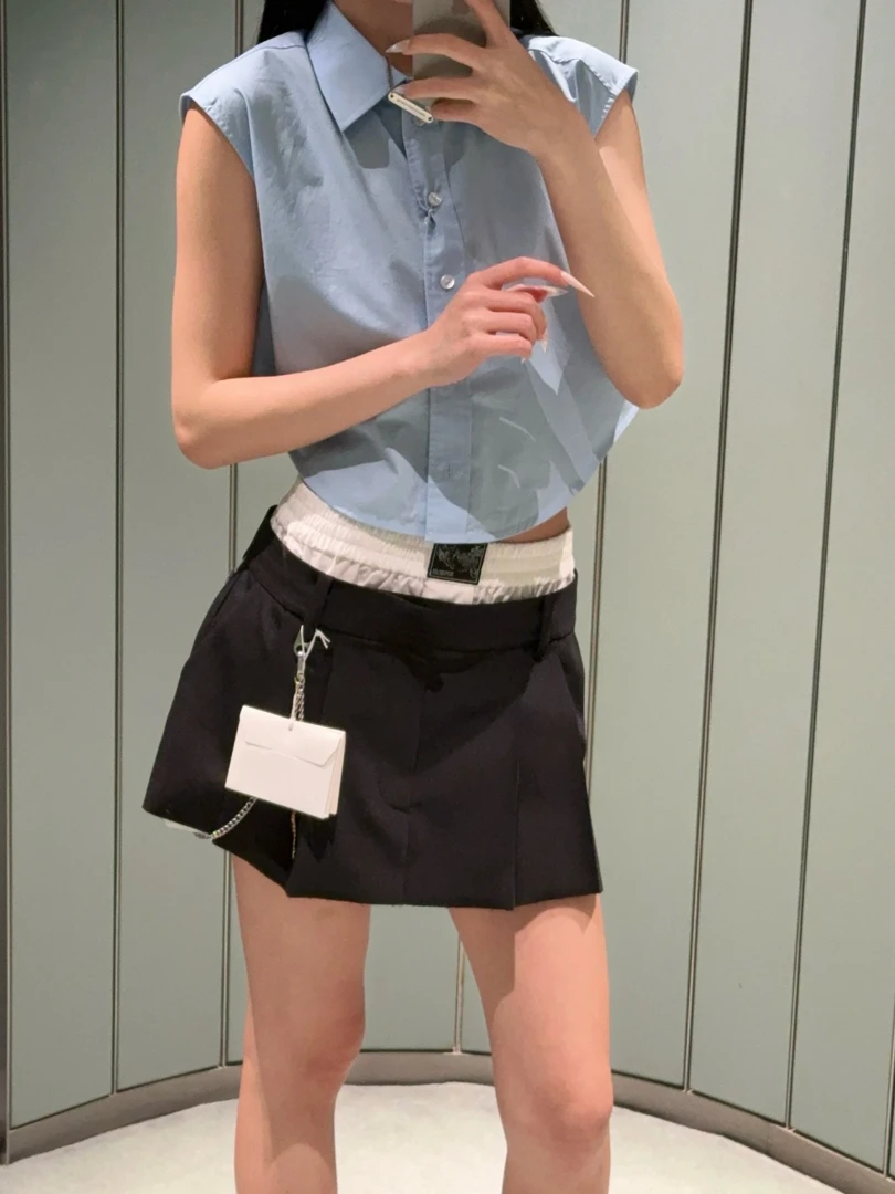 正确版-王的女孩设计师秀款钥匙挂件双腰裙裤高腰设计感半裙显瘦