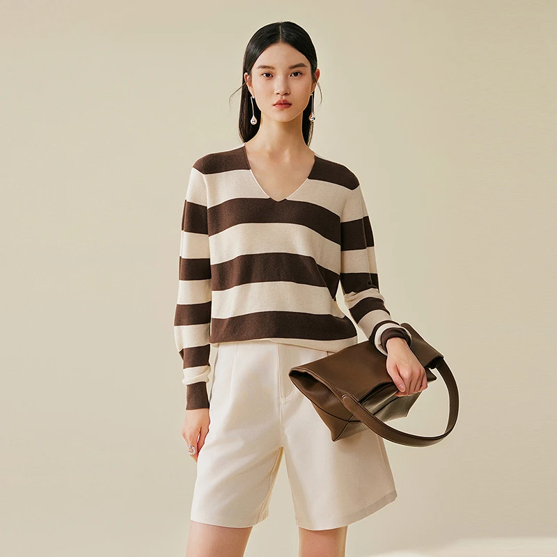 【小余专属】MOFAN摩凡秋新款咖条纹毛针织衫MDZ473732