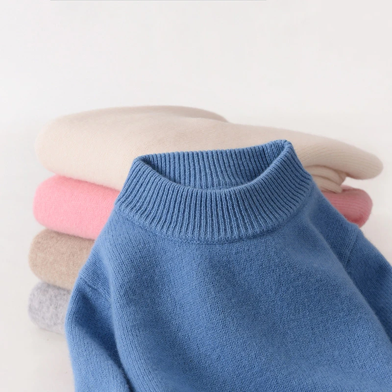 【三股加厚】男童女童秋冬100%羊毛衫儿童半高领毛衣宝宝打底针织衫