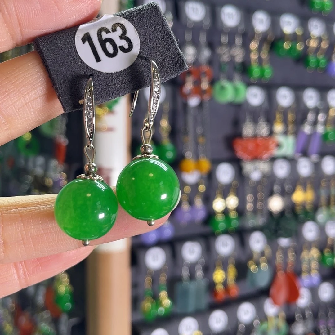 翡翠银S925镶嵌耳饰163