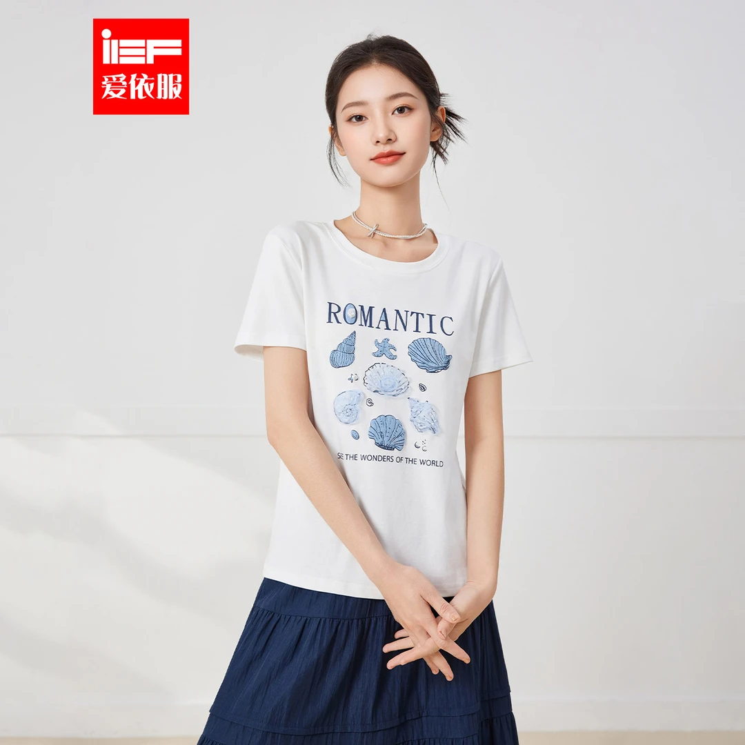 IEF/爱依服2025夏季新款通勤休闲女孩子气韩版时尚简约百搭女T恤